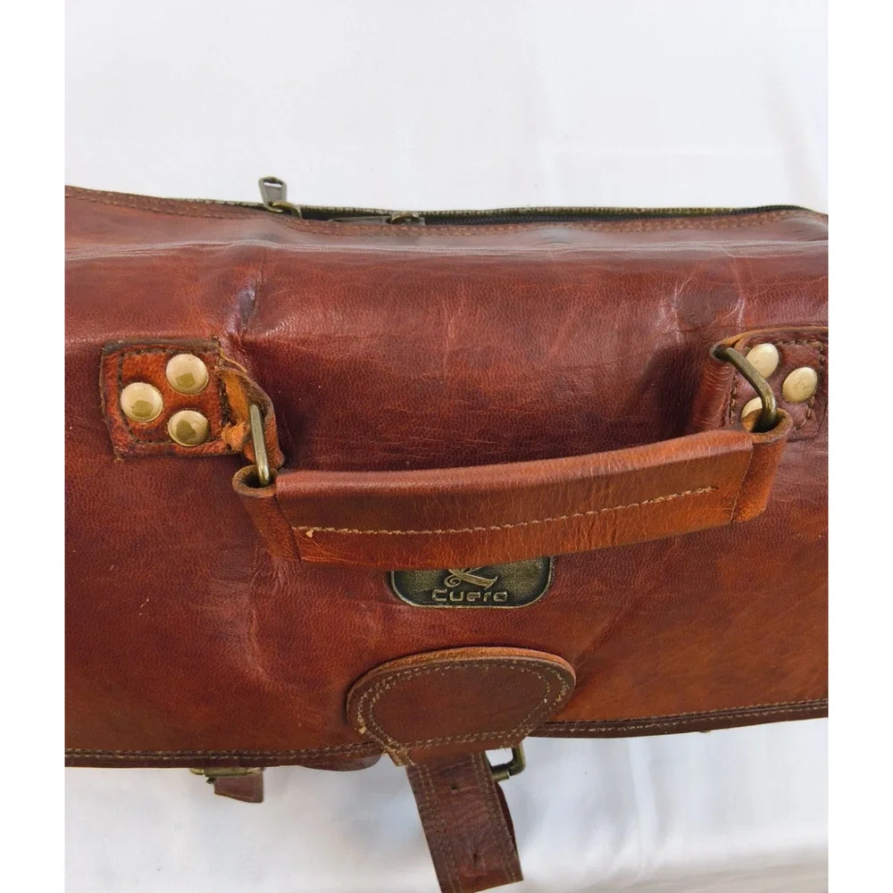 Cuero Handmade Leather Messenger Bag Unisex Brown Leather 11 Pockets #W5112